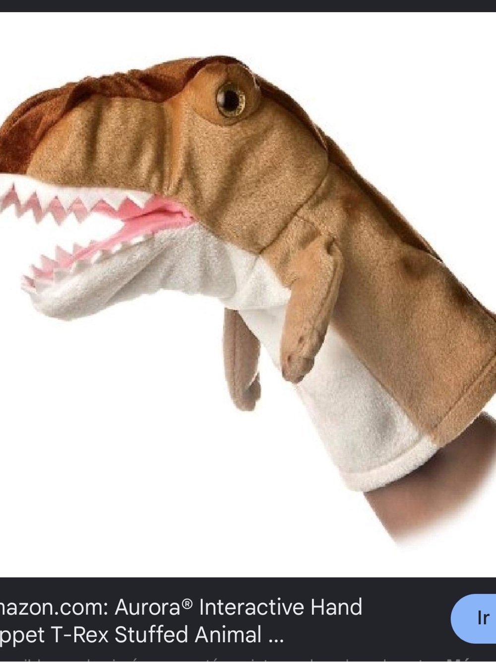 T-Rex Plush Hand Puppet in Brown and White